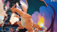 a video game screen shows charizard and snakk in a battle