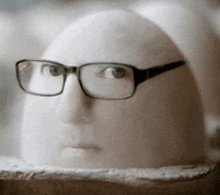 a person wearing glasses is sitting on a rock