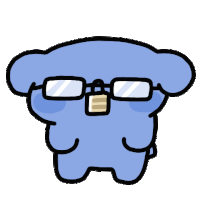 a cartoon blue bear wearing glasses and a bandage on its nose