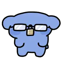 a cartoon blue bear wearing glasses and a bandage on its nose