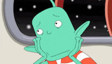 a cartoon character with a sad look on his face is looking out a window