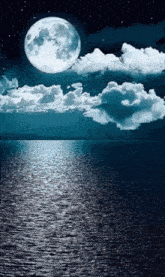 a full moon shines over a body of water at night