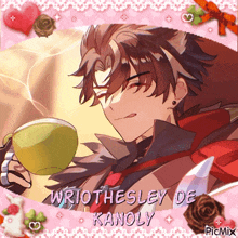 a picture of wriothesley de kanoly with a cup of tea