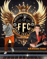 a man playing a guitar in front of a logo that says bfc