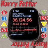 a harry potter watch displays the dow jones industrial average at 36.124.56