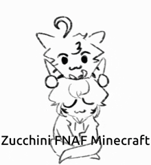 a black and white drawing of a person with the words zucchini fnaf minecraft written below it