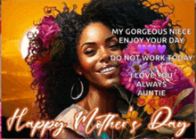 a mother 's day card with a picture of a woman with flowers in her hair