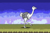 a cartoon ostrich is walking in a field