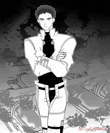 a black and white drawing of a man with the name owl feathers on the bottom right