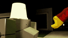 a cartoon character is standing in front of a building with a light on