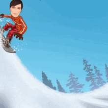 a cartoon of a person riding a snowboard down a hill