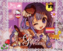 a picture of a girl with the words good morning written on it