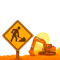 a sign that says bom dia next to a construction vehicle