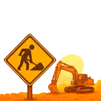 a sign that says bom dia next to a construction vehicle