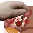 a hand is holding a piece of paper over a cartoon character 's face .