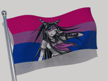 a flag with a picture of a girl with horns on it