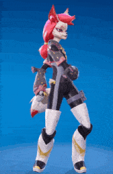 a cartoon character with red hair and a white tail