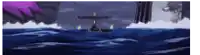 a boat is floating in the middle of the ocean .