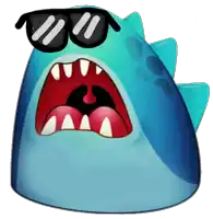 a shark wearing sunglasses has its mouth open