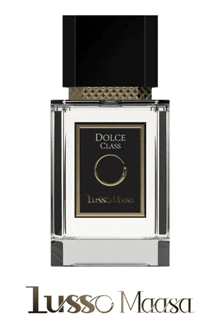 a bottle of lusso maasa dolce class perfume on a white background