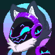 a pixel art of a wolf wearing a purple helmet