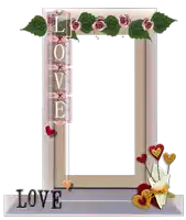 a picture frame with hearts and the word love