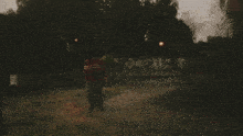 a blurry picture of a person standing in a grassy field