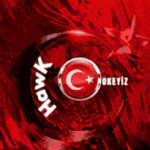 a red background with a hawk logo and a crescent moon