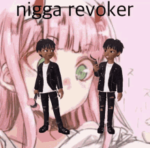 a couple of cartoon characters standing next to each other with the words nigga revoker written above them
