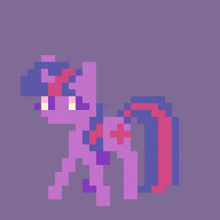 twilight sparkle from my little pony is in a pixel art style on a purple background .
