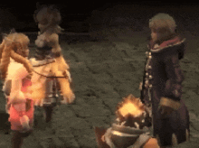 a group of people are standing next to each other in a dark room