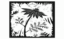 a black and white drawing of a waterfall with the number 18
