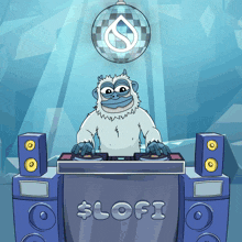 a cartoon of a yeti playing music at a $ lofi event