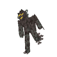 a pixel art drawing of a monster in minecraft with yellow eyes .