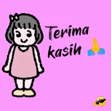 a pink background with a cartoon girl and the words terima kasih written on it