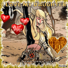 a picture of a woman with hearts that say love you