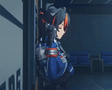 a girl with a ponytail is looking at a cell phone