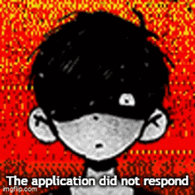 a black and white drawing of a boy with the words the application did not respond on the bottom