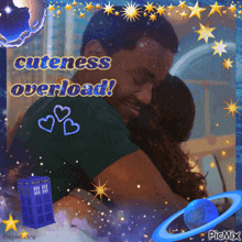 a picture of a man hugging a woman with cuteness overload written on it
