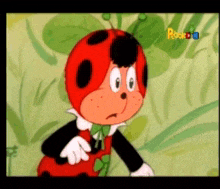 a cartoon ladybug is on a television screen with the word pebble on the bottom