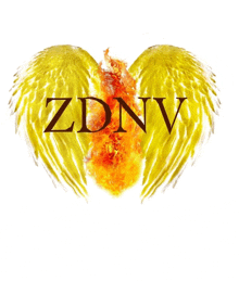 a logo for a company called zdnv with yellow wings and fire