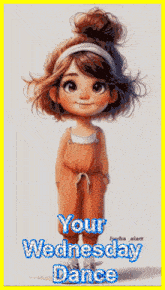 a cartoon girl with the words " your wednesday dance " on the bottom