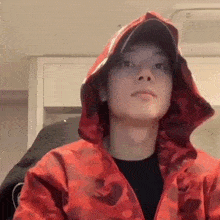 Wooyoung Red Hoodie Wtf Woo Looking At The Camera GIF - Wooyoung Red Hoodie Wtf Woo Looking At The Camera Wooyoung Jim Halpert Camera Gaze GIFs