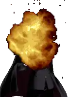 a pixel art of a person with a large explosion behind them