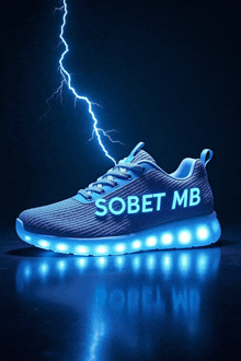 a lightning strikes behind a shoe that says sobet mb