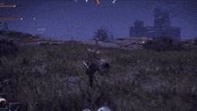 a screenshot of a video game with a purple background and a white light coming out of it .