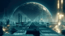 a computer generated image of a futuristic city with a large dome in the background