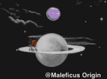 an animated image of maleficus origin with a planet