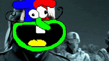 a pixel art drawing of a man with a green face