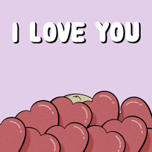 a cartoon says " i love you " with a dog holding hearts in front of his eyes